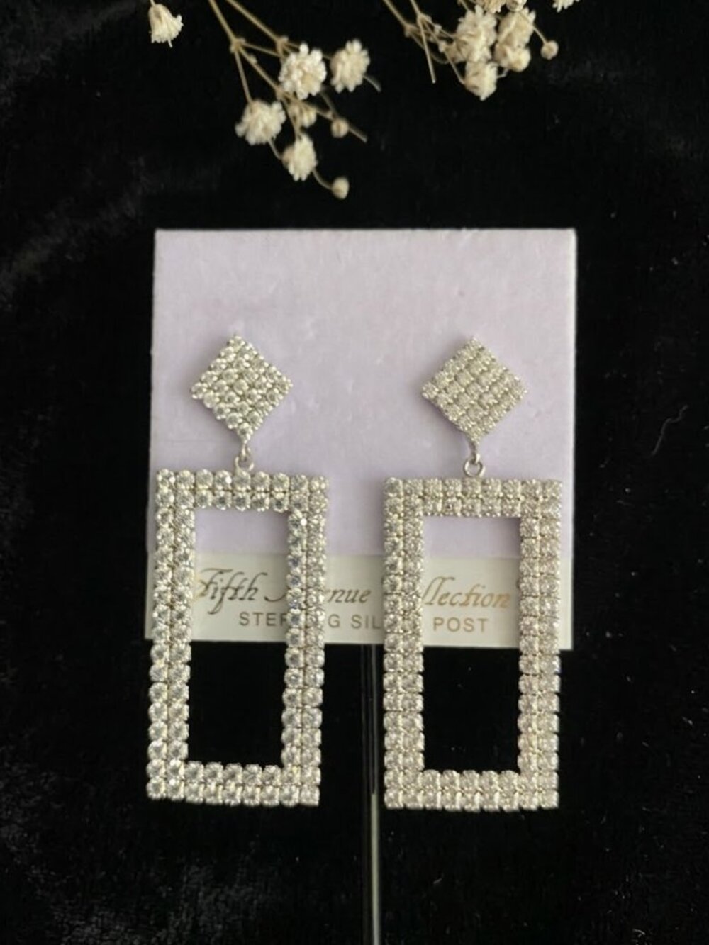 Fifth Avenue Swarovski Crystal Rectangle Statement Earrings NWT